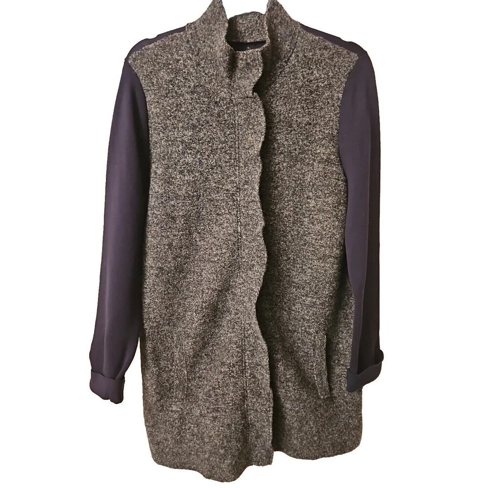 NWOT Ann Taylor Navy Gray  Wool Front Zip  Sweater Coat Sz Large